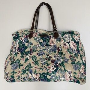 Vintage Cotton Canvas Floral Tote Carry-All Duffle Travel Shoulder Bag